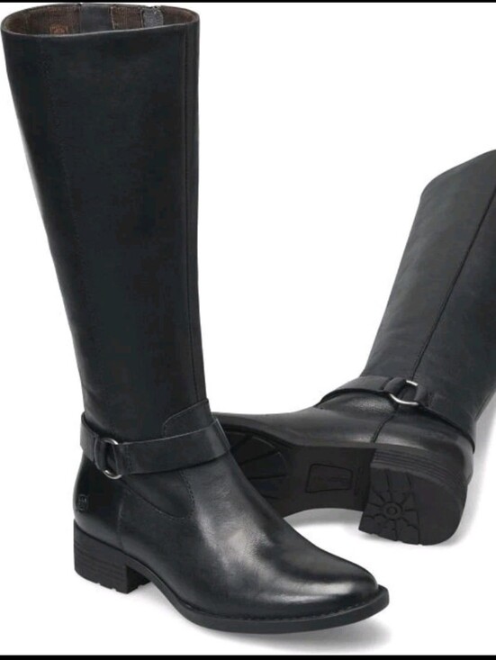 Born Shoes - NWT Born Saddler Black Leather Wide-Calf Chunky Tread Heeled Boots Side Zip 10